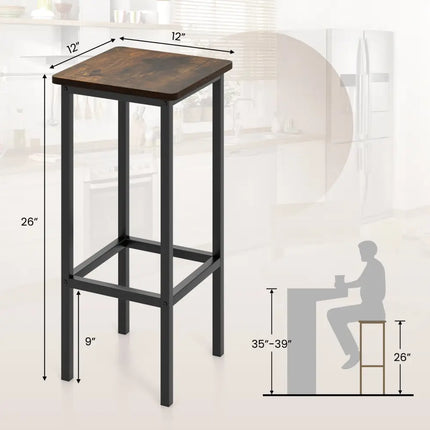 Set of 4 Bar Stool Set 26 Inch Bar Chair with Metal Legs and Footrest-Rustic Brown - Rustic Brown - Bar Stools