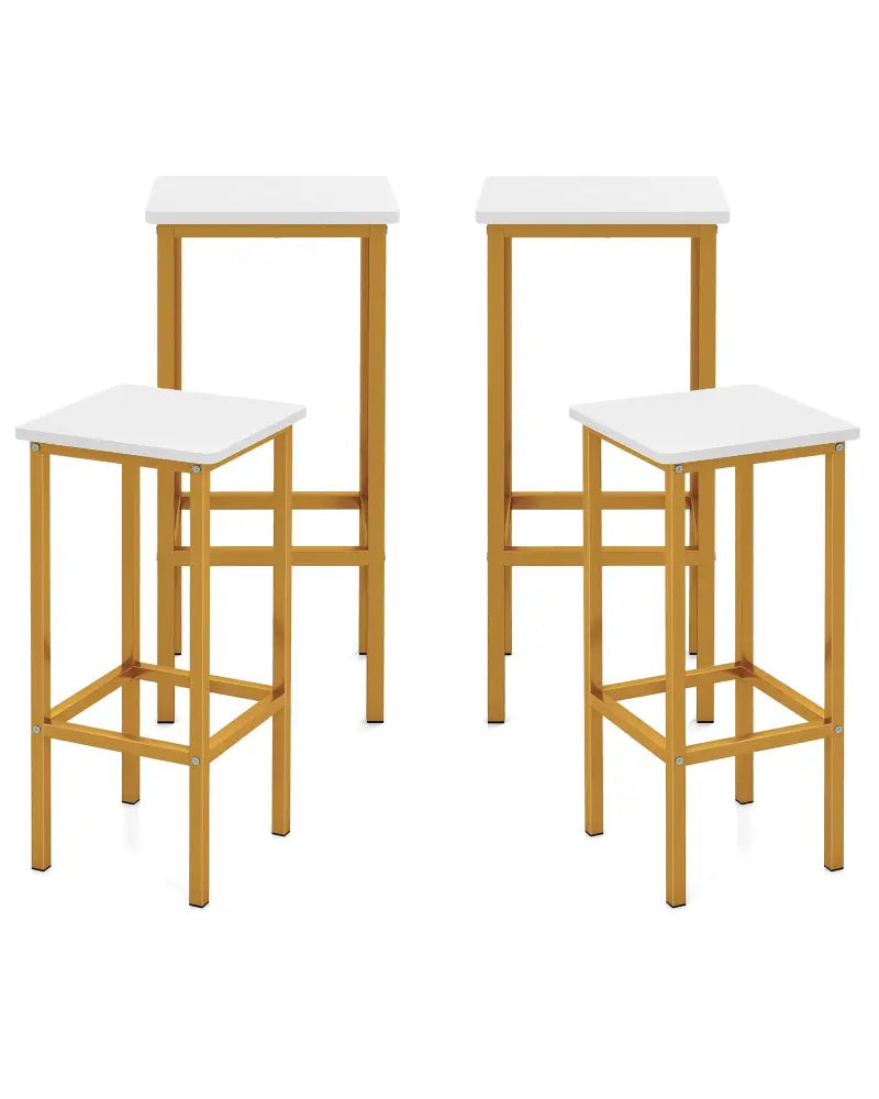 Set of 4 Bar Stool Set 26 Inch Bar Chair with Metal Legs and Footrest-White - White - Bar Stools