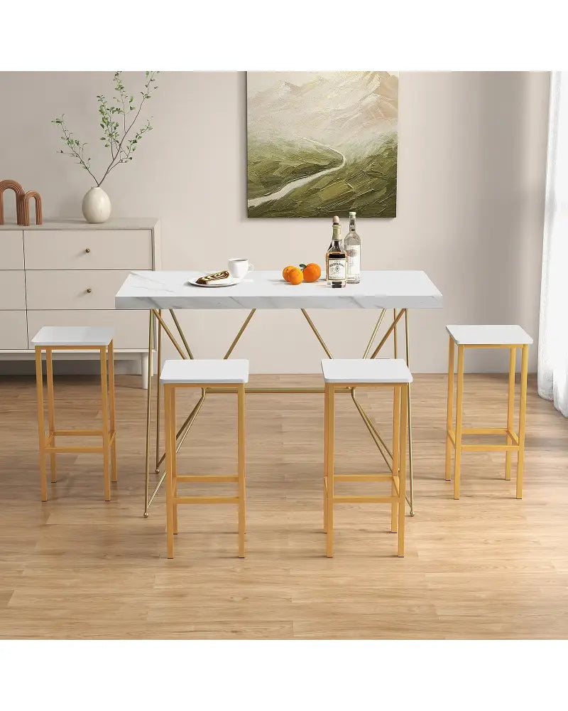Set of 4 Bar Stool Set 26 Inch Bar Chair with Metal Legs and Footrest-White - White - Bar Stools
