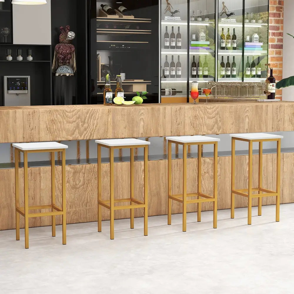 Set of 4 Bar Stool Set 26 Inch Bar Chair with Metal Legs and Footrest-White - White - Bar Stools