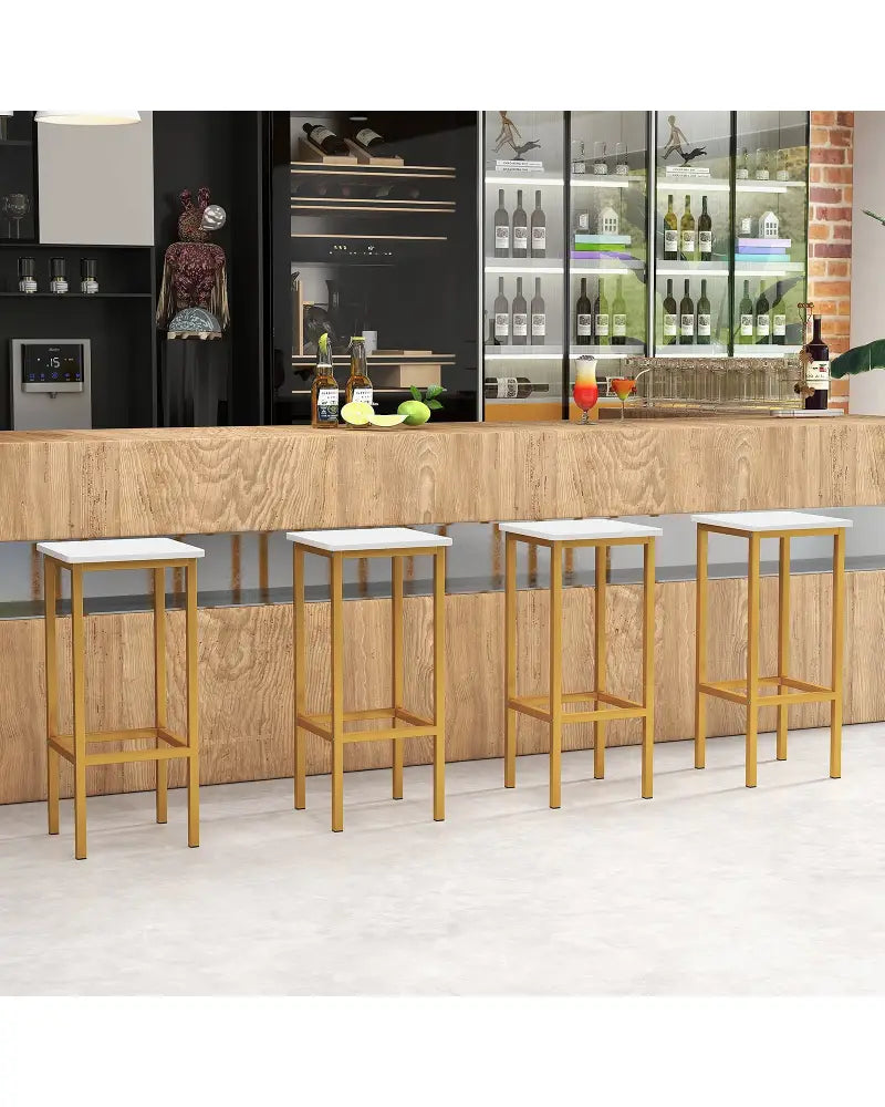 Set of 4 Bar Stool Set 26 Inch Bar Chair with Metal Legs and Footrest-White - White - Bar Stools