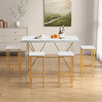 Set of 4 Bar Stool Set 26 Inch Bar Chair with Metal Legs and Footrest-White - White - Bar Stools