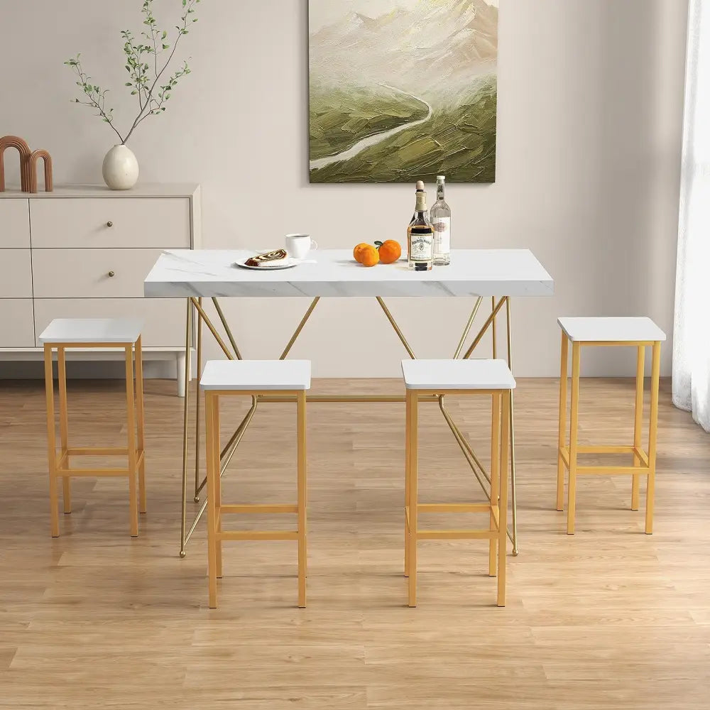 Set of 4 Bar Stool Set 26 Inch Bar Chair with Metal Legs and Footrest-White - White - Bar Stools