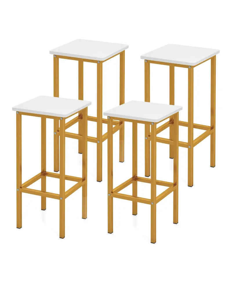 Set of 4 Bar Stool Set 26 Inch Bar Chair with Metal Legs and Footrest-White - White - Bar Stools