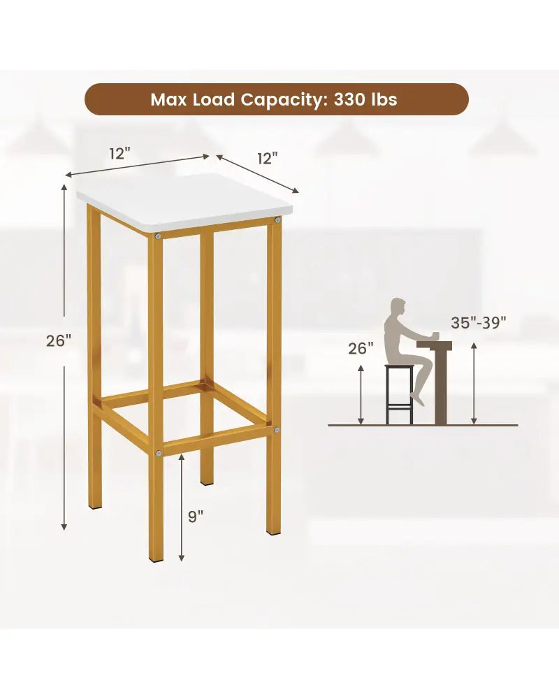 Set of 4 Bar Stool Set 26 Inch Bar Chair with Metal Legs and Footrest-White - White - Bar Stools