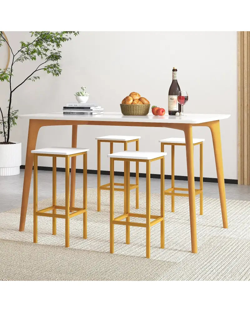 Set of 4 Bar Stool Set 26 Inch Bar Chair with Metal Legs and Footrest-White - White - Bar Stools