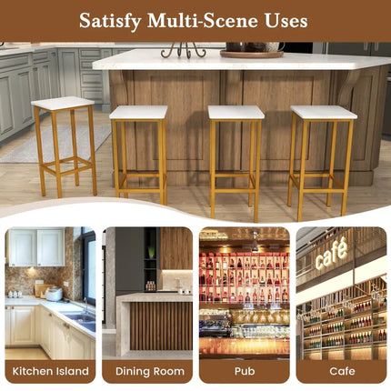 Set of 4 Bar Stool Set 26 Inch Bar Chair with Metal Legs and Footrest-White - White - Bar Stools