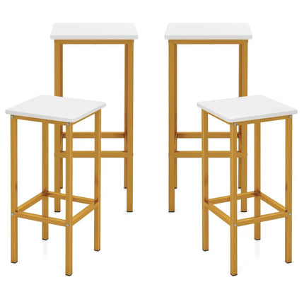 Set of 4 Bar Stool Set 26 Inch Bar Chair with Metal Legs and Footrest-White - White - Bar Stools