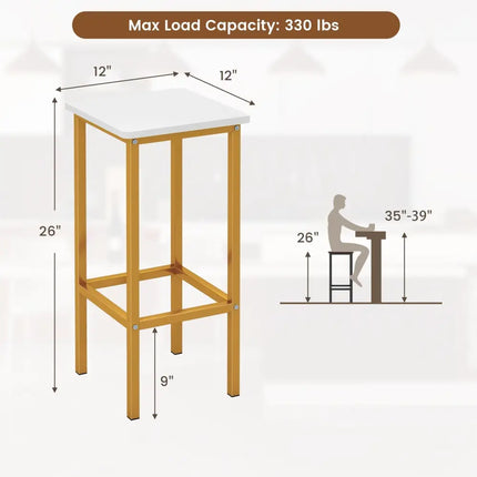 Set of 4 Bar Stool Set 26 Inch Bar Chair with Metal Legs and Footrest-White - White - Bar Stools