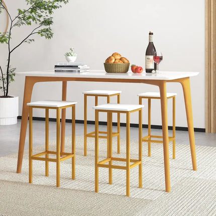 Set of 4 Bar Stool Set 26 Inch Bar Chair with Metal Legs and Footrest-White - White - Bar Stools