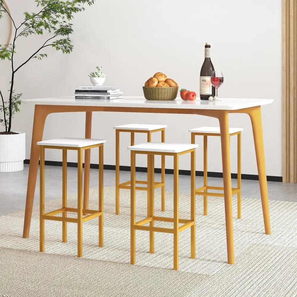 Set of 4 Bar Stool Set 26 Inch Bar Chair with Metal Legs and Footrest-White - White - Bar Stools