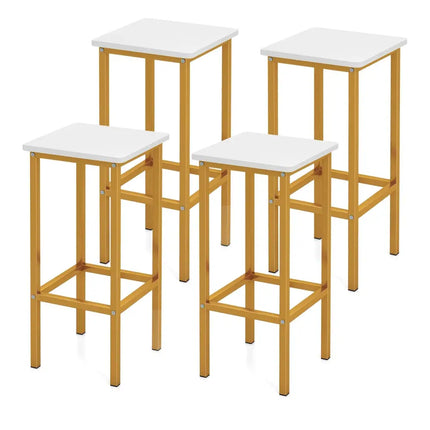 Set of 4 Bar Stool Set 26 Inch Bar Chair with Metal Legs and Footrest-White - White - Bar Stools