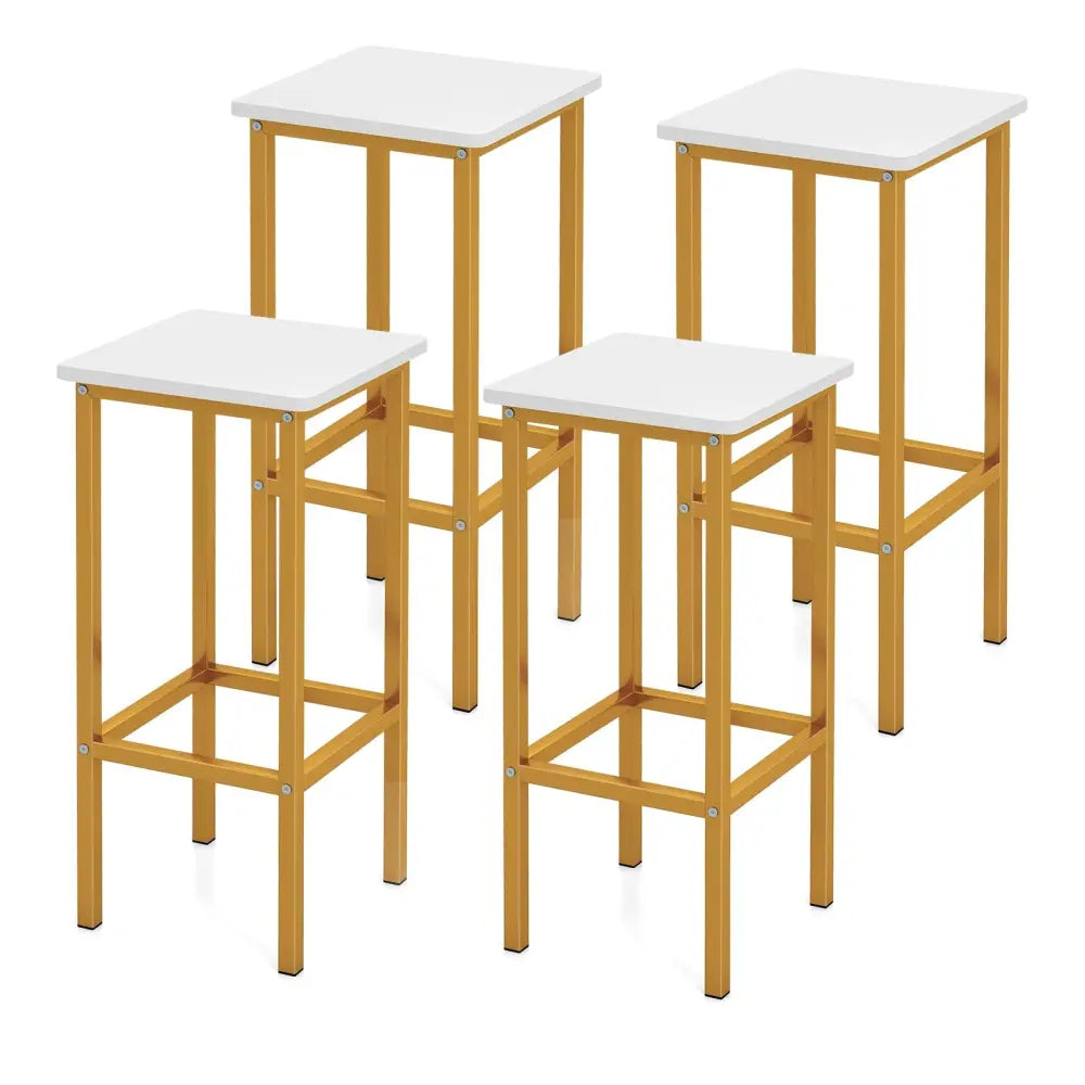 Set of 4 Bar Stool Set 26 Inch Bar Chair with Metal Legs and Footrest-White - White - Bar Stools