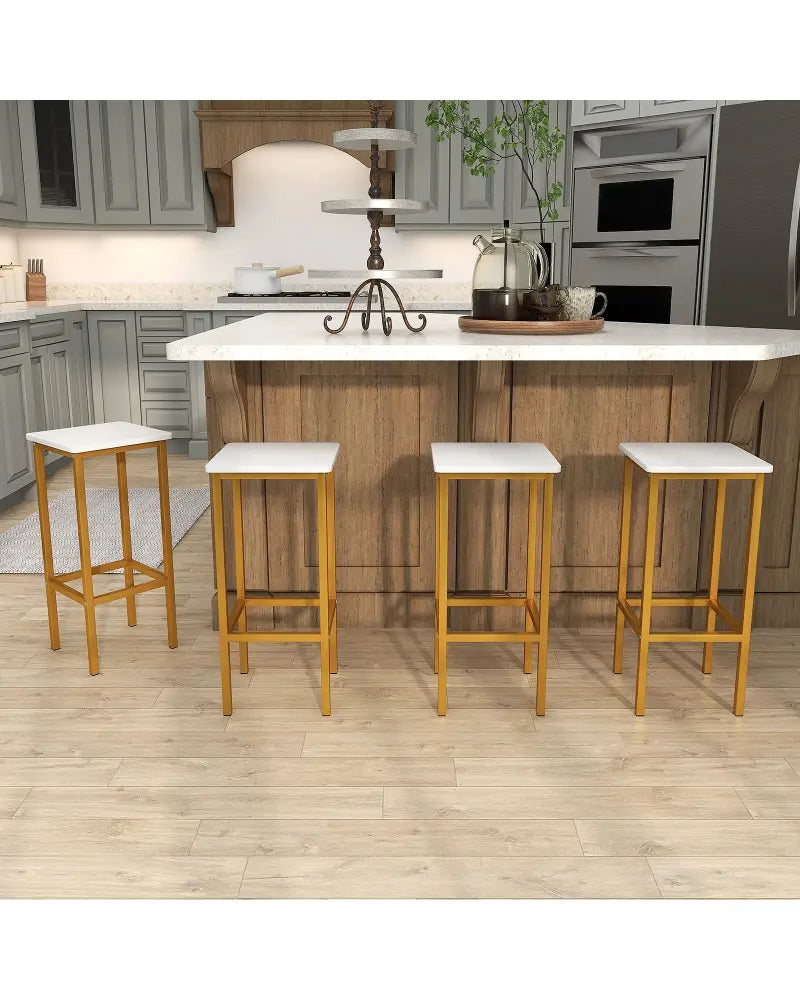Set of 4 Bar Stool Set 26 Inch Bar Chair with Metal Legs and Footrest-White - White - Bar Stools