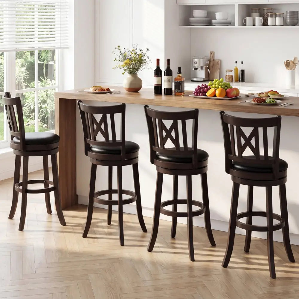 Set of 4 Bar Stools Swivel Bar Chairs with Hollowed Backrest and Footrest-30 inches - Bar Stools