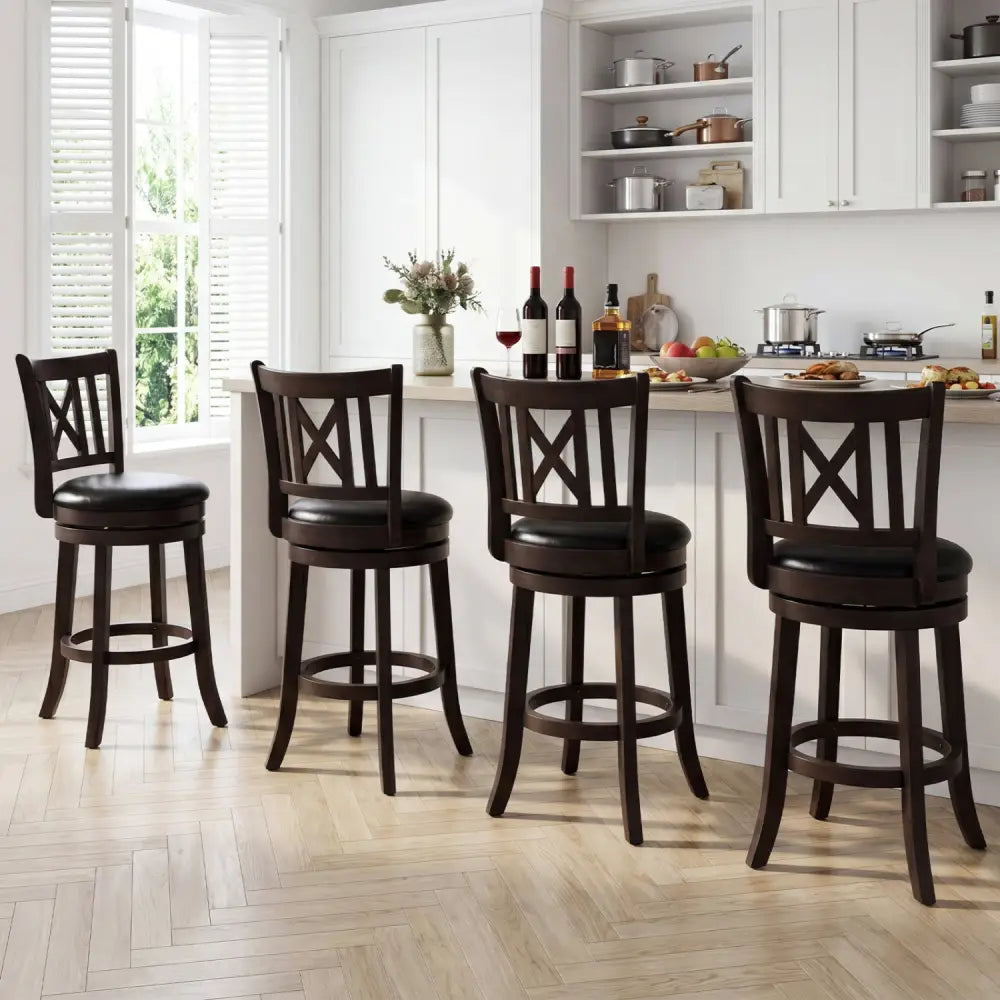 Set of 4 Bar Stools Swivel Bar Chairs with Hollowed Backrest and Footrest-26 inches - Bar Stools