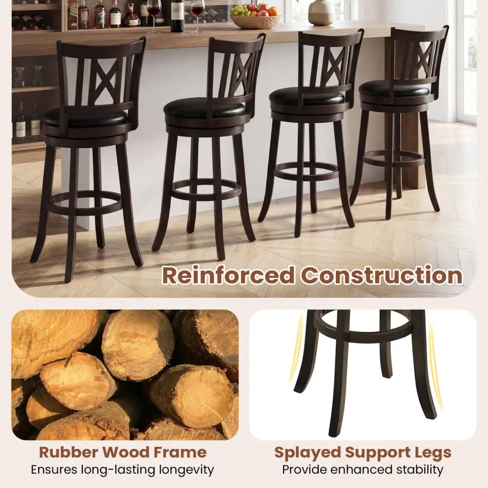 Set of 4 Bar Stools Swivel Bar Chairs with Hollowed Backrest and Footrest-30 inches - Bar Stools