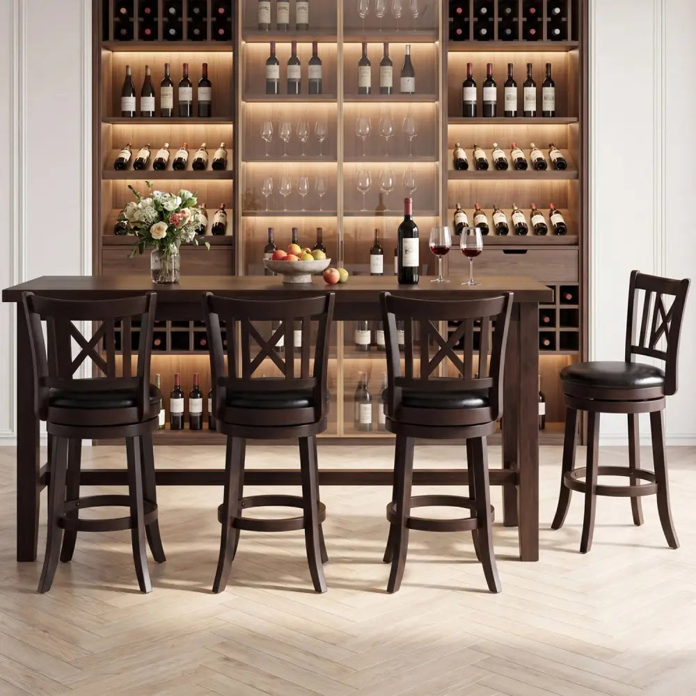 Set of 4 Bar Stools Swivel Bar Chairs with Hollowed Backrest and Footrest-26 inches - Bar Stools