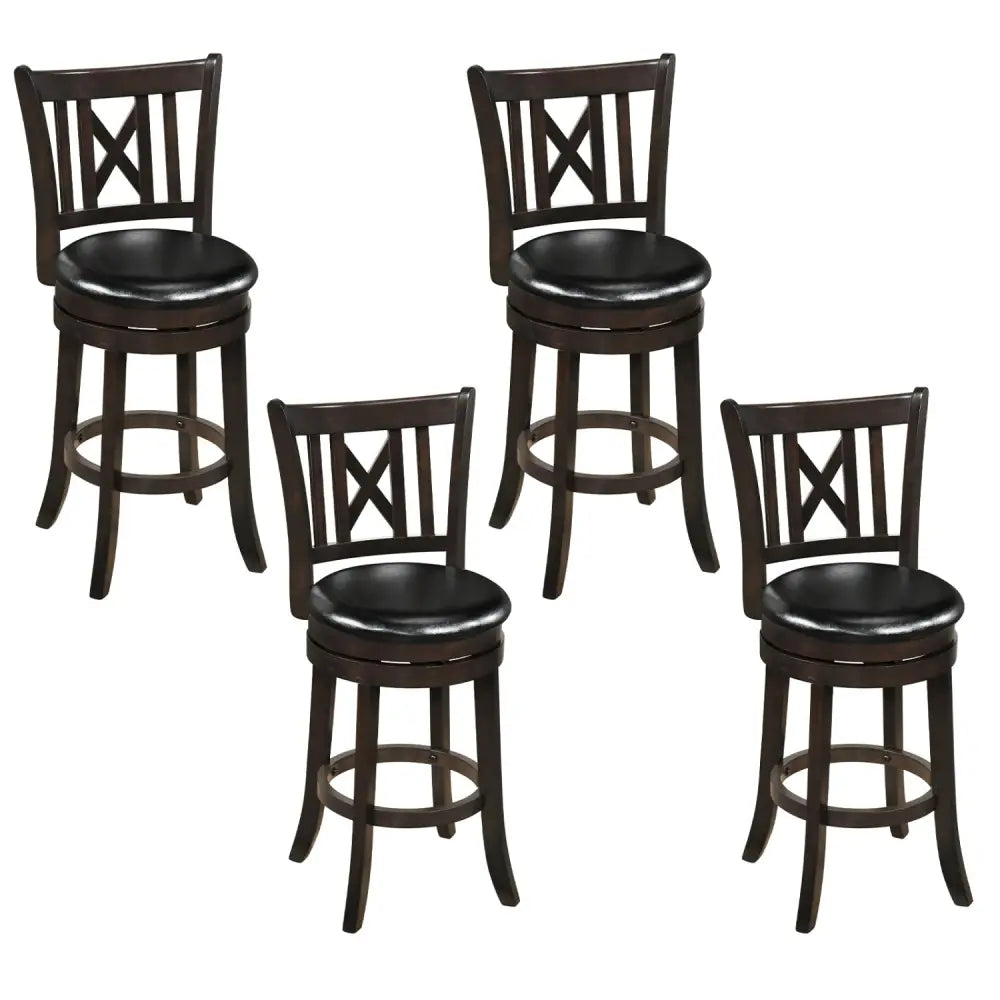 Set of 4 Bar Stools Swivel Bar Chairs with Hollowed Backrest and Footrest-26 inches - Bar Stools