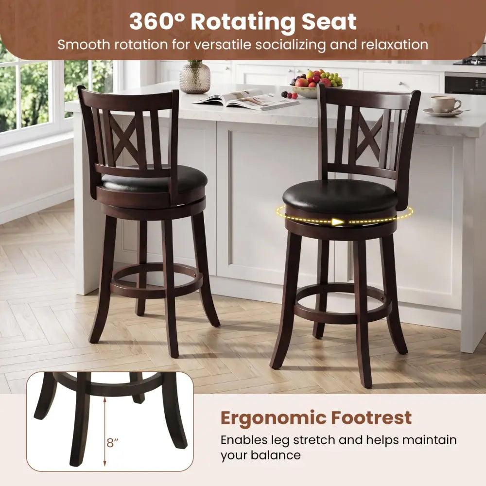 Set of 4 Bar Stools Swivel Bar Chairs with Hollowed Backrest and Footrest-26 inches - Bar Stools