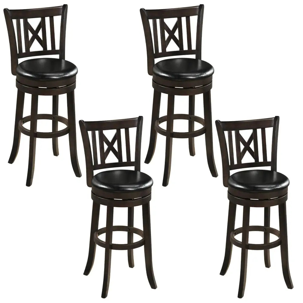 Set of 4 Bar Stools Swivel Bar Chairs with Hollowed Backrest and Footrest-30 inches - Bar Stools