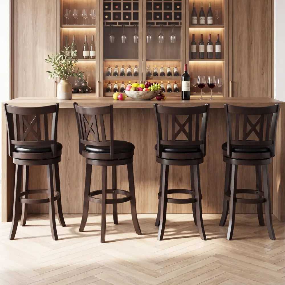 Set of 4 Bar Stools Swivel Bar Chairs with Hollowed Backrest and Footrest-30 inches - Bar Stools