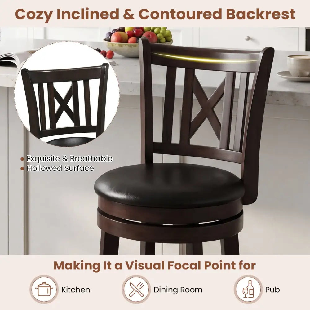 Set of 4 Bar Stools Swivel Bar Chairs with Hollowed Backrest and Footrest-26 inches - Bar Stools