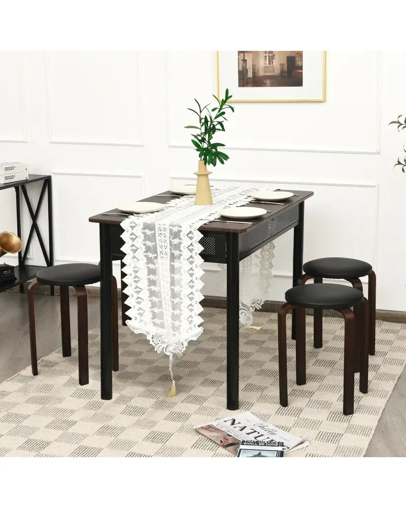 Set of 4 Bentwood Round Stool Stackable Dining Chairs with Padded Seat-Black - Black - Dining Chairs