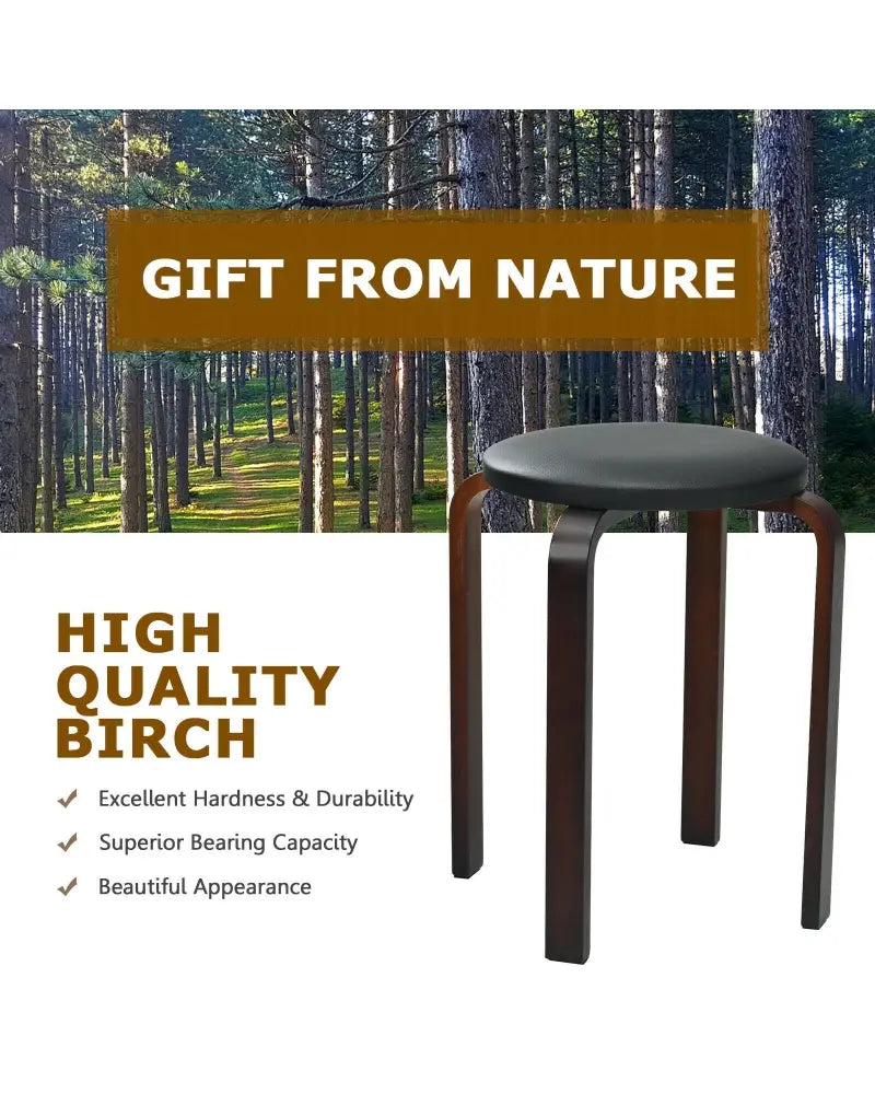 Set of 4 Bentwood Round Stool Stackable Dining Chairs with Padded Seat-Black - Black - Dining Chairs
