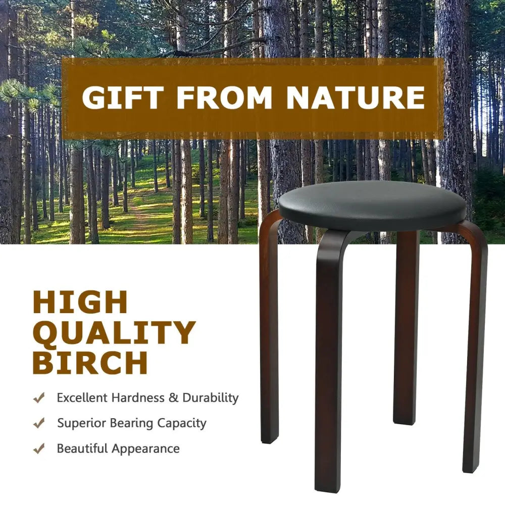 Set of 4 Bentwood Round Stool Stackable Dining Chairs with Padded Seat-Black - Black - Dining Chairs
