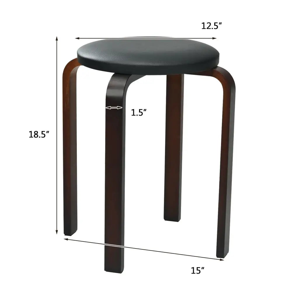 Set of 4 Bentwood Round Stool Stackable Dining Chairs with Padded Seat-Black - Black - Dining Chairs