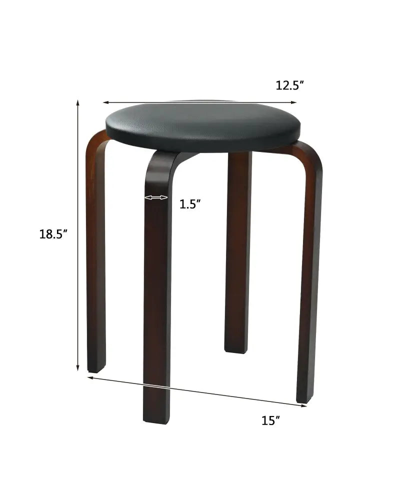 Set of 4 Bentwood Round Stool Stackable Dining Chairs with Padded Seat-Black - Black - Dining Chairs