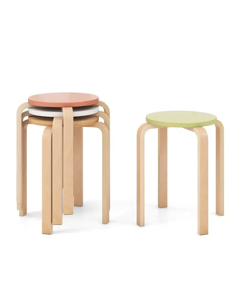 Set of 4 Bentwood Stackable Stools Dining Stools with Round Tops-Multicolor - Multicolor - Bar Stools