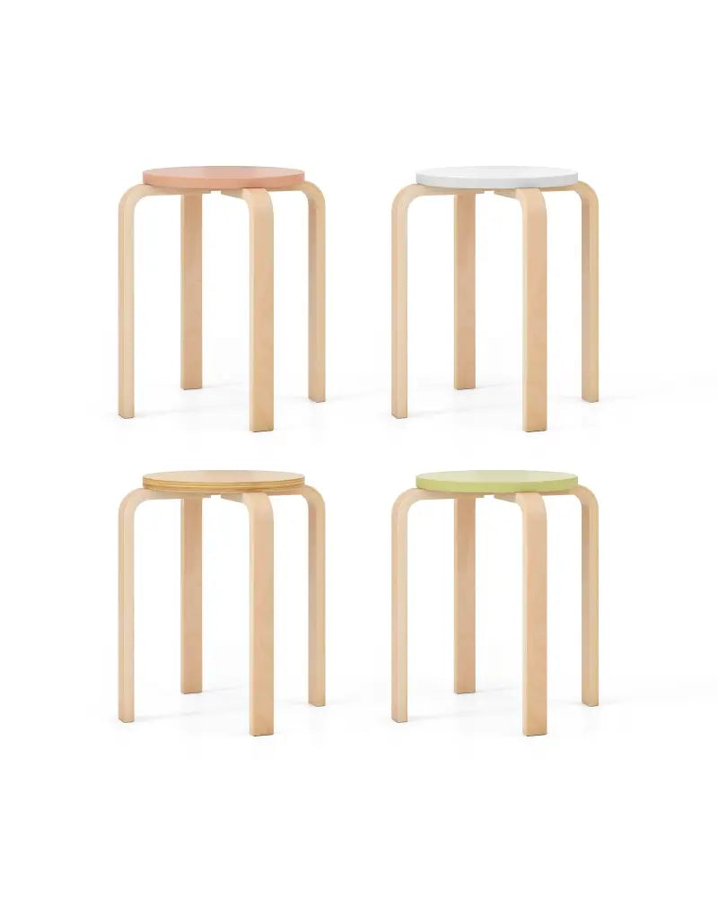 Set of 4 Bentwood Stackable Stools Dining Stools with Round Tops-Multicolor - Multicolor - Bar Stools