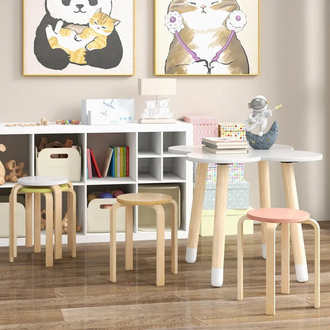 Set of 4 Bentwood Stackable Stools Dining Stools with Round Tops-Multicolor - Multicolor - Bar Stools
