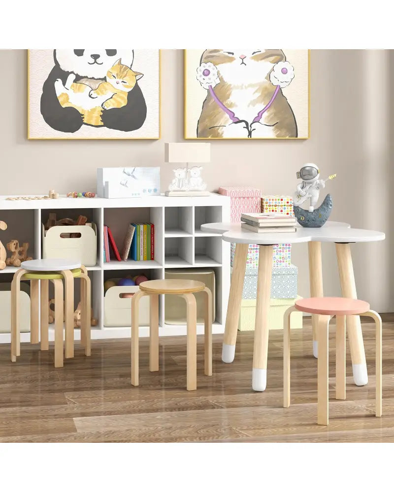 Set of 4 Bentwood Stackable Stools Dining Stools with Round Tops-Multicolor - Multicolor - Bar Stools