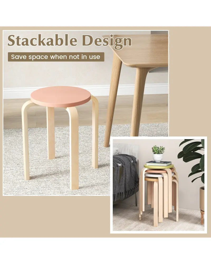 Set of 4 Bentwood Stackable Stools Dining Stools with Round Tops-Multicolor - Multicolor - Bar Stools