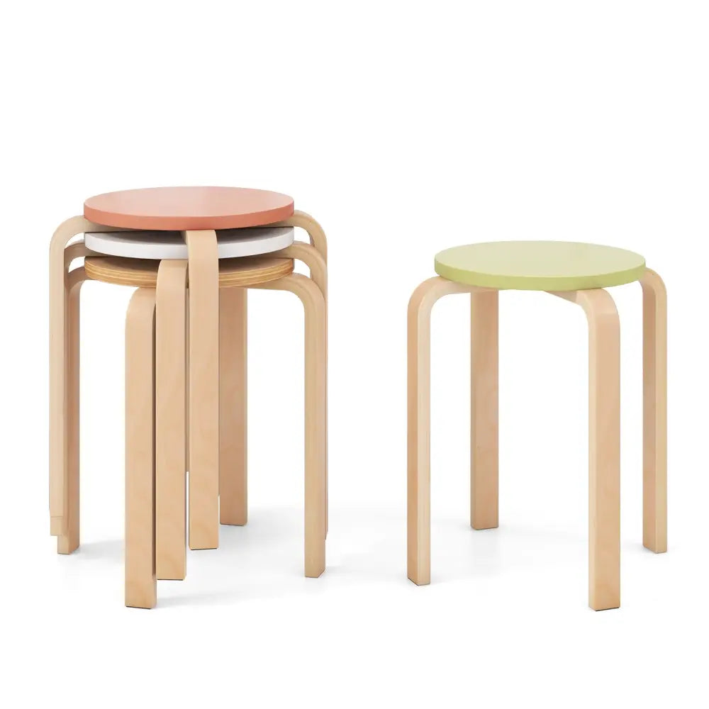 Set of 4 Bentwood Stackable Stools Dining Stools with Round Tops-Multicolor - Multicolor - Bar Stools