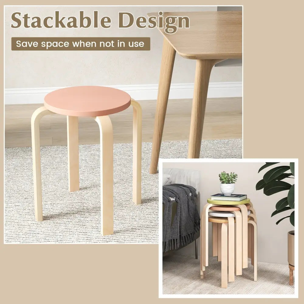 Set of 4 Bentwood Stackable Stools Dining Stools with Round Tops-Multicolor - Multicolor - Bar Stools