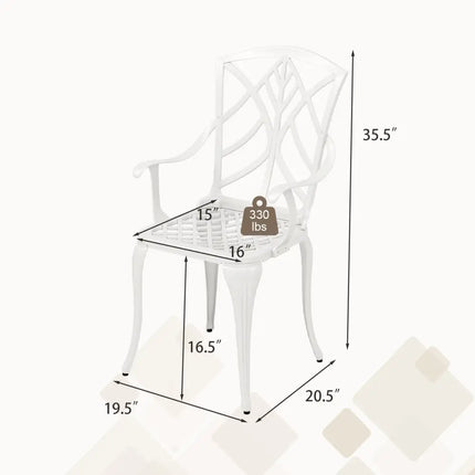 Set of 4 Cast Aluminum Patio Dining Chairs with Armrests and Decorative Patterns - White - Patio Dining Chairs