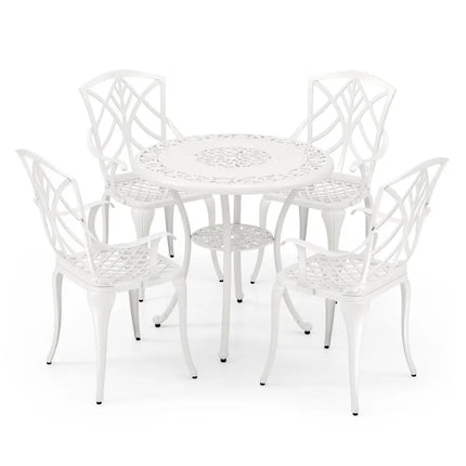 Set of 4 Cast Aluminum Patio Dining Chairs with Armrests and Decorative Patterns - White - Patio Dining Chairs