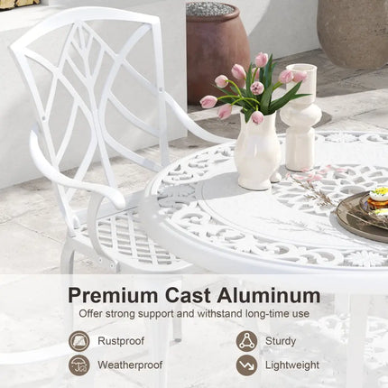 Set of 4 Cast Aluminum Patio Dining Chairs with Armrests and Decorative Patterns - White - Patio Dining Chairs