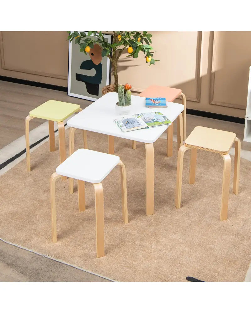 Set of 4 Colorful Square Stools with Anti-slip Felt Mats-Multicolor - Multicolor - Dining Chairs
