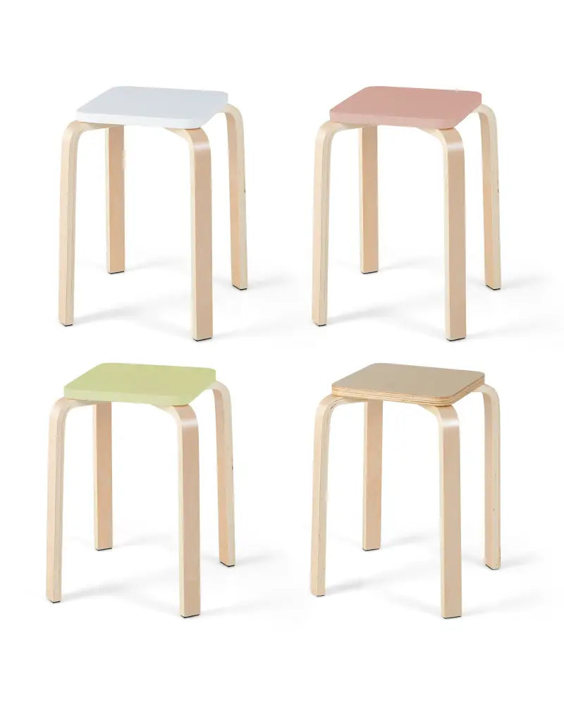 Set of 4 Colorful Square Stools with Anti-slip Felt Mats-Multicolor - Multicolor - Dining Chairs