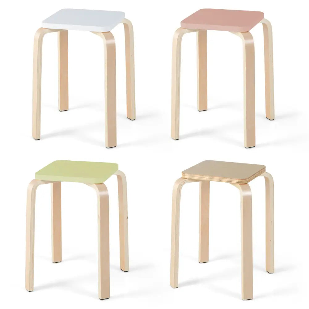Set of 4 Colorful Square Stools with Anti-slip Felt Mats-Multicolor - Multicolor - Dining Chairs
