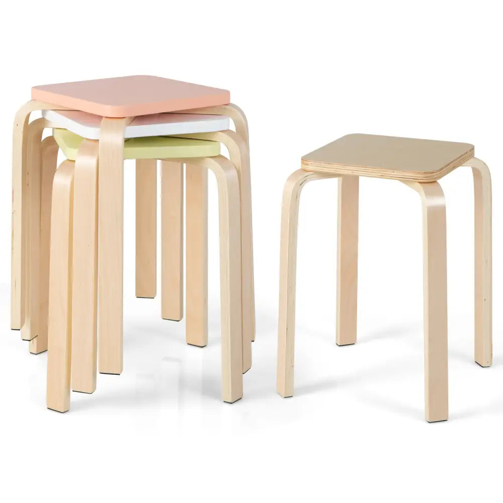Set of 4 Colorful Square Stools with Anti-slip Felt Mats-Multicolor - Multicolor - Dining Chairs