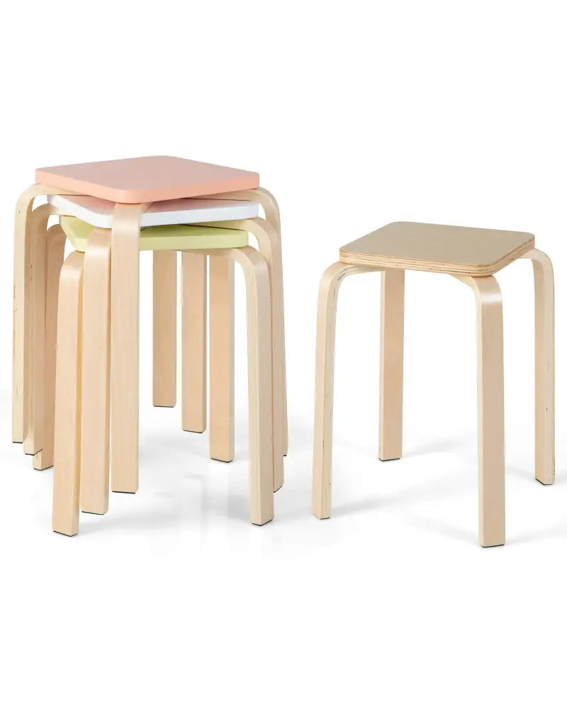 Set of 4 Colorful Square Stools with Anti-slip Felt Mats-Multicolor - Multicolor - Dining Chairs