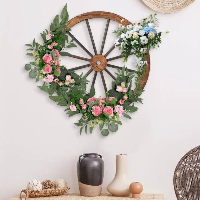 Set of 4 Decorative Wooden Wagon Wheels 30 Inch Vintage Wagon Wheel Wall Decor - Rustic Brown - Outdoor Decor
