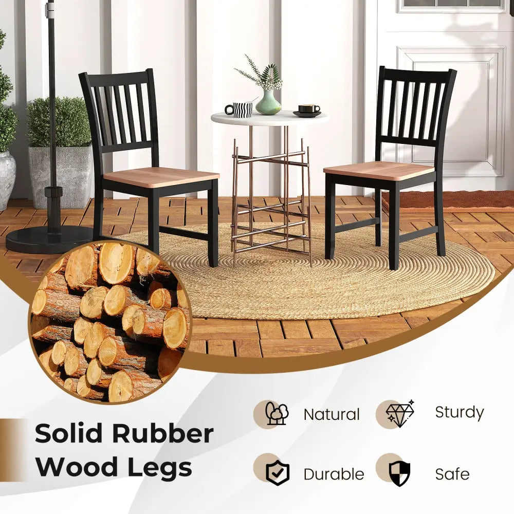 Set of 4 Dining Chair Spindle Back Wooden Legs - Black - Dining Chairs