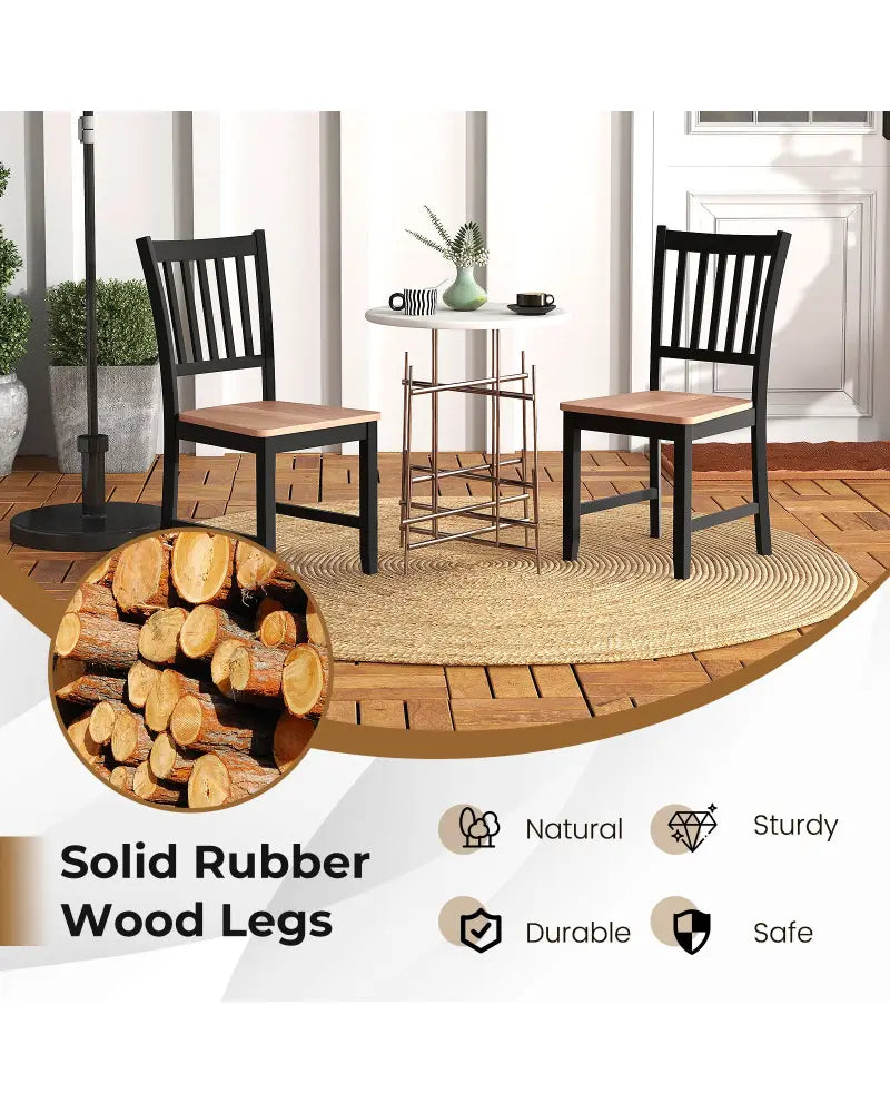 Set of 4 Dining Chair Spindle Back Wooden Legs - Black - Dining Chairs